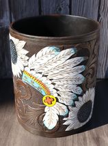 Western American Indian Chief Headdress Eagle Feathers Waste Basket Tras... - $54.99