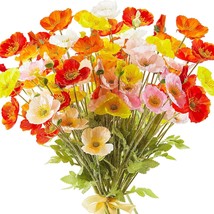12 Pieces Artificial Poppy Flower Realistic Orange Red Silk Faux Poppy Spring Fl - £38.62 GBP