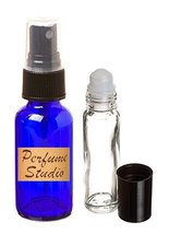 Essential Oil Blue Glass Bottles. (6) 1oz / 30ml Spray with Black Top an... - $16.99