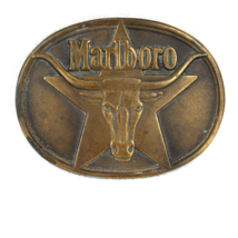 Vintage 1987 Marlboro Cigarettes Bull Belt Buckle Brass Metal Philip Morris C - £15.95 GBP