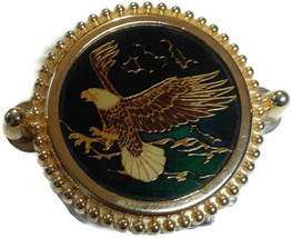 Belt Buckle Bald Eagle in Flight Bezel Gold Green - $45.00