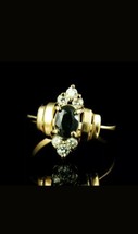 Vintage 1.Ct Ovale Finto Zaffiro Blu Diamante 14K Placcato Oro Giallo Anello - £73.05 GBP