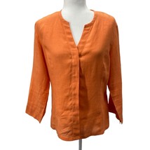 Talbots 100% Irish Linen Popover Blouse Orange Split Neck Business Top M - $24.99