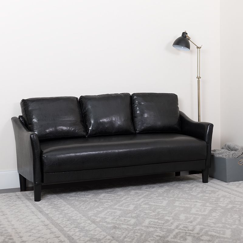 Black Leather Sofa SL-SF915-3-BLK-GG