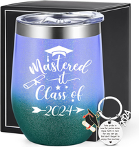 Graduation Gifts, Mastered It Class of 2024 12Oz Wine Tumbler with Keych... - £24.76 GBP