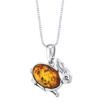 Sterling Silver Baltic Amber Rabbit Pendant Necklace - £68.15 GBP