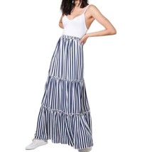NWOT Women&#39;s Boohoo Blue/White Tiered Stripe Maxi Skirt Size 6 - £11.85 GBP