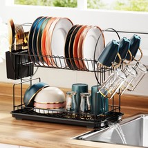 Dish Drying Rack - 2 Tier Small Dish Racks For Kitchen Counter With Drainboard,  - £30.84 GBP