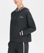 DKNY Womens Relaxed Logo Hoodie Color Black/White Size Large - £61.25 GBP