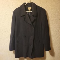LL Bean vtg Women&#39;s Lambs Wool Black Pea Coat Jacket - Size 14 - £52.39 GBP