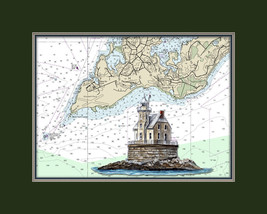 Race Rock NY Lighthouse and Nautical Chart High Quality Canvas Print - £11.79 GBP+