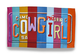 License Plate Cowgirl Throw Rug by Kate Ward Thacker 37 X 22 In. - £19.39 GBP