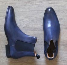 New Handmade Pure Blue Leather Chelsea Boots For Men&#39;s - £143.69 GBP