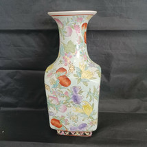 Enamel Vase Fruit Motif Chinese Large Signed 14&quot; TALL Vintage - £98.21 GBP