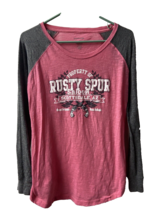 Rusty Spur Baseball Shirt Womens Size Large Pink Gray Graphic Scottsdale AZ - £11.20 GBP
