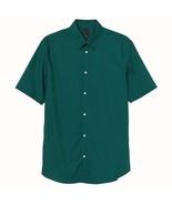 H&amp;M Slim Fit Mens Dark Green White Polka Dot Short Sleeve Button Down Large - $23.05