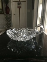 Vintage Crystal Cut Glass Candy Nut Dish with Finger Loop Handle - $28.04
