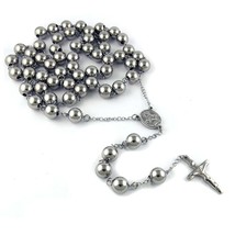 Catholic Stainless Steel Beads Rosary 38 Inch Necklace with Crucifix Cro... - $73.75