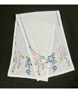Vintage 50s 60s MCM White Pink Floral Flowers Linen Table Runner Placemat - £15.12 GBP