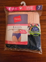 NWT HANES 3 pk Tagless Cotton HI-CUTS L 7 Underwear Panties 3 pairs Sealed - £8.65 GBP