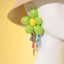 Light Green &amp; Yellow Polyster Howlite Flower Drop Earrings - £11.18 GBP