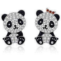 Creative Love Panda Bow Earrings Chinese Style  Over Zircon-Encrusted Stud Earri - £8.11 GBP