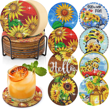 8Pcs Sunflower Diamond Painting Coasters, 5D Diamond Art Kits for Adults Kids, F - £15.69 GBP