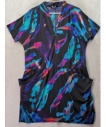 Nine West Shirt Dress Womens Sz 12 Multi Rainbow Print Draped Pockets Cu... - £20.29 GBP