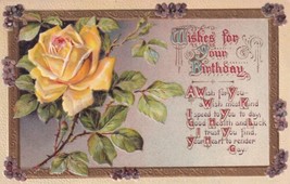Wishes For Your Birthday Yellow Rose Germany Postcard B25 - £2.38 GBP