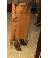 Vegan Leather Skirt Medium Chestnut Faux Buttons Tie High Waist Longer B... - $23.75