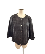 Peter Nygard Jacket Button snap 16 Black silver shimmer design seams cuffed - $1,454.82 MXN