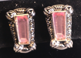Pink Rhinestone Earrings Clip On Abstract Designs Vintage - $9.89