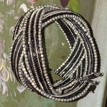 2” Seed Bead Memory Wire Wrap Cuff Bracelet Multi Strand Braided Black Silver - £3.73 GBP