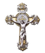 Saint Benedict Antique Gold &amp; Silver Ornate 10.25&quot; Crucifix,  New #AB-204 - $1,082.11 MXN