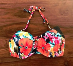 New HollisterPlunge Halter Orange White Palm Tropical Floral Bikini Top 34A - £15.92 GBP