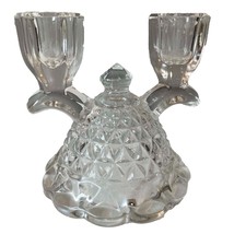 Vintage Double Imperial Crystal Style Glass Taper Candle Holder 4.5 Inch - £7.03 GBP