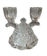 Vintage Double Imperial Crystal Style Glass Taper Candle Holder 4.5 Inch - $8.95
