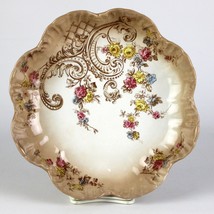 Burroughs &amp; Mountford Rose &amp; Scroll Scalloped Bowl, Antique c.1880 BM China 9.5&quot; - £19.65 GBP