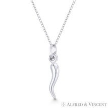 Tiny Italian Horn Corno Evil Eye Charm 22mm 925 Sterling Silver Necklace Pendant - £9.49 GBP+