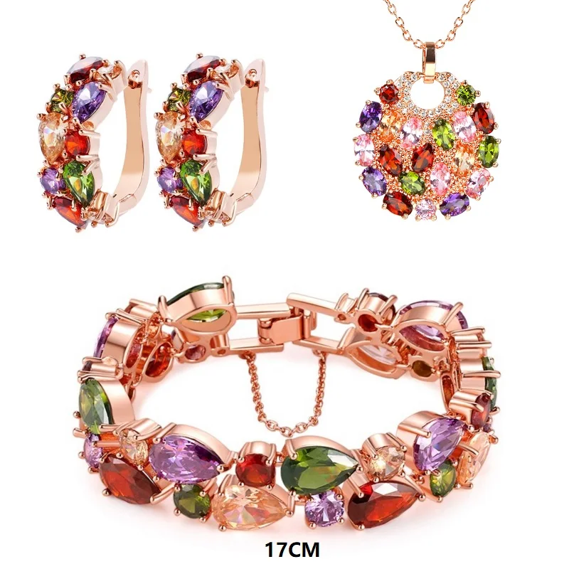 Hot Sale Rose Gold Color Multi Cubic Zirconia Charming  Jewelry Sets For Elegant - £30.47 GBP