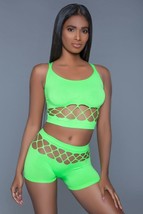 Women&#39;s 2 pc Fishnet Tank Crop Top With a Pair of High Waisted Booty Sho... - $16.00