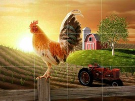 Rising sun country farm crowing rooster Ceramic tile mural backsplash medallion - £45.82 GBP+