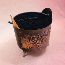 Vintage Brass Footed Planter Pot Embossed Grapes Hammered Handmade Bucket - $527.94