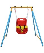 Baby Toddler Indoor/Outdoor Metal Swing Set with Safety Belt for Backyard - £65.98 GBP