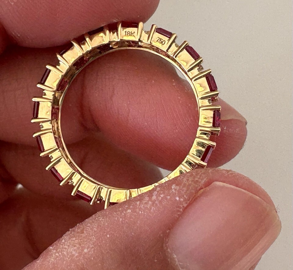 18k Gold Eternity Ring Ruby Diamonds Full Eternity Ring 18 Carats - Stone Queen Item image 3