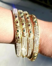 Stunning 18K Gold Plated Glass Crystal Studded Peacock Bangle Bracelets - £29.27 GBP