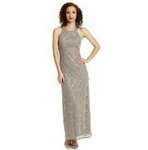 Nwt R&amp;M Richards Silver Halter Sequined Lace Maxi Dress Size 10 $130 - £38.55 GBP