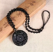 Natural Obsidian Dragon and Phoenix Necklace Pendant Fashion Lucky Amulet - £10.02 GBP