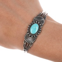 6 1/8&quot; 40&#39;s-50&#39;s Navajo curio Silver and turquoise cuff bracelet - £144.38 GBP