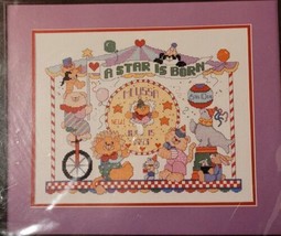 VTG Bucilla Animal Circus Birth Record  Cross Stitch Kit 14&quot;X11&quot; 1992 NEW  - $15.95